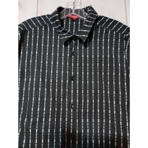 Guess Shirt Men's Large Black White Button Front Guess New York Short Sleeve - Picture 3 of 7